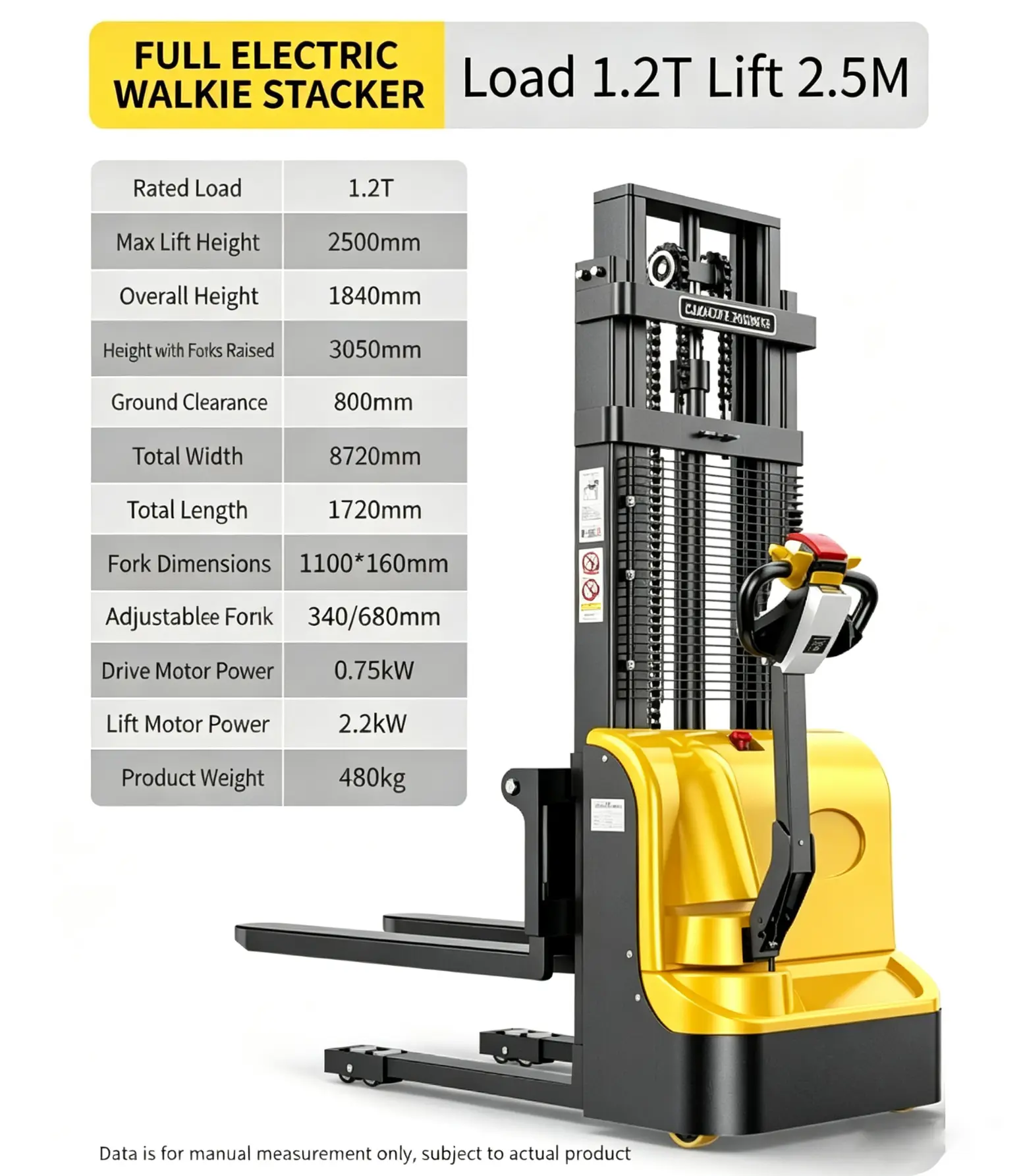 1,2T popolnoma električni Walkie Stacker